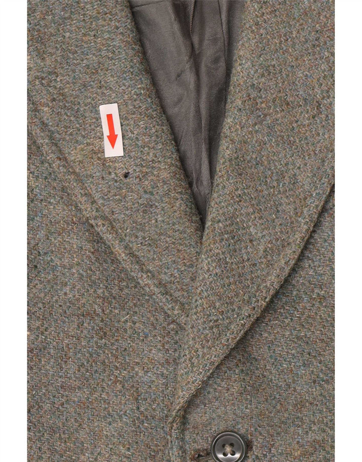 Harris Tweed Dame Military 2 Button Blazer Jacket UK 8 Small Khaki Wool
