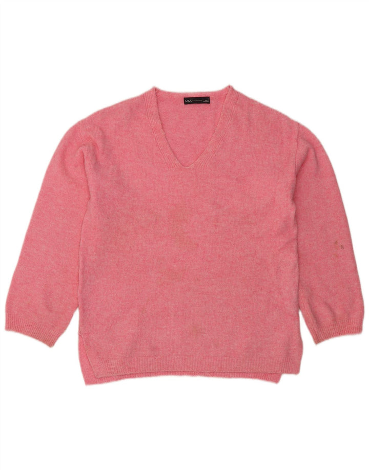 Marks & Spencer Dame V-hals sweater UK 10 Small Pink Flecked