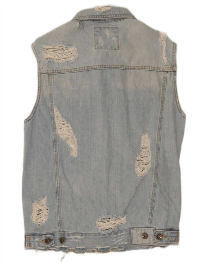 Zara Herre Distressed Denim Gilet UK 38 Medium Blue Cotton