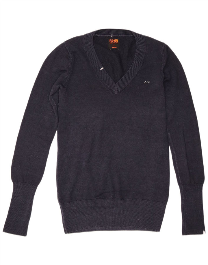 Sun68 Dame V-hals sweater UK 16 Stor marineblå uld