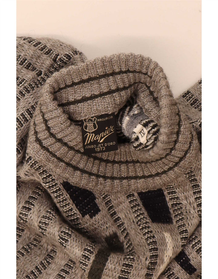 Mapier Herre Turtle Neck Jumper Sweater Medium Grå Stribet Uld