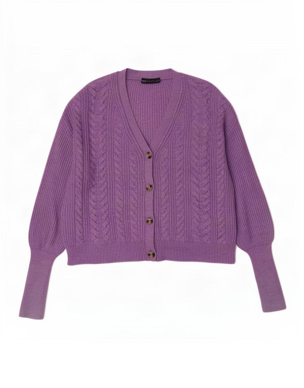 Marks & Spencer Womens Crop Cardigan Sweater UK 14 Medium Purple Viscose