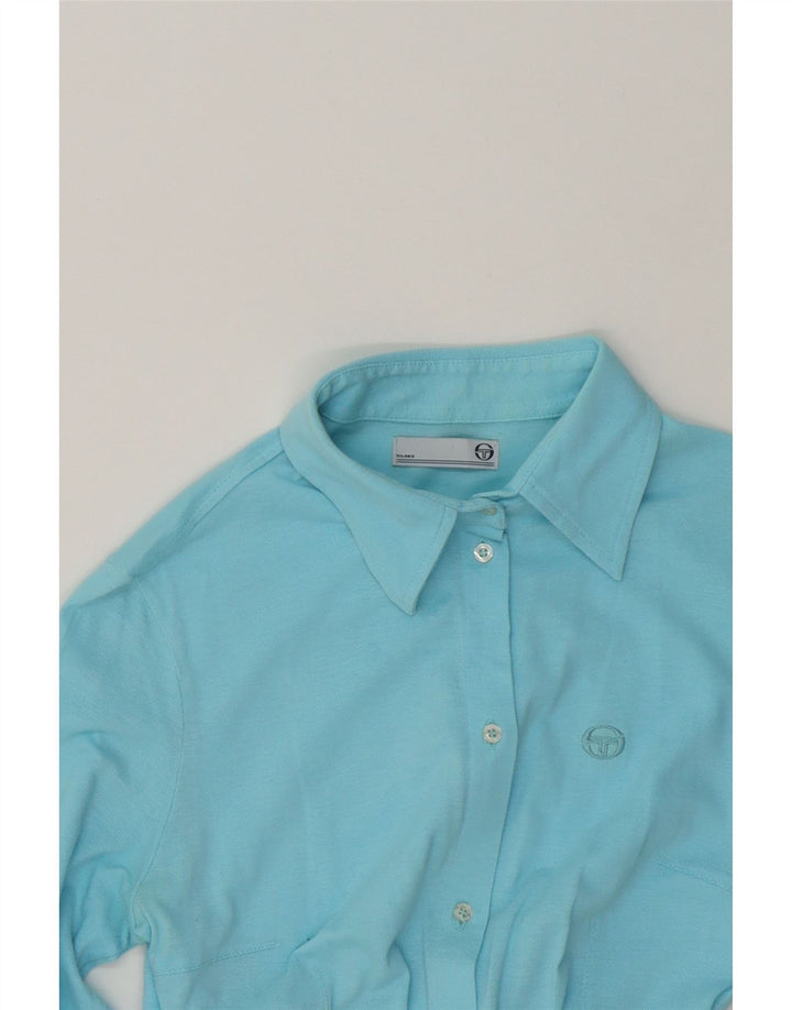 SERGIO TACCHINI Womens 3/4 Sleeve Shirt Blouse UK 12 Medium Blue Cotton Vintage Sergio Tacchini and Second-Hand Sergio Tacchini from Messina Hembry 