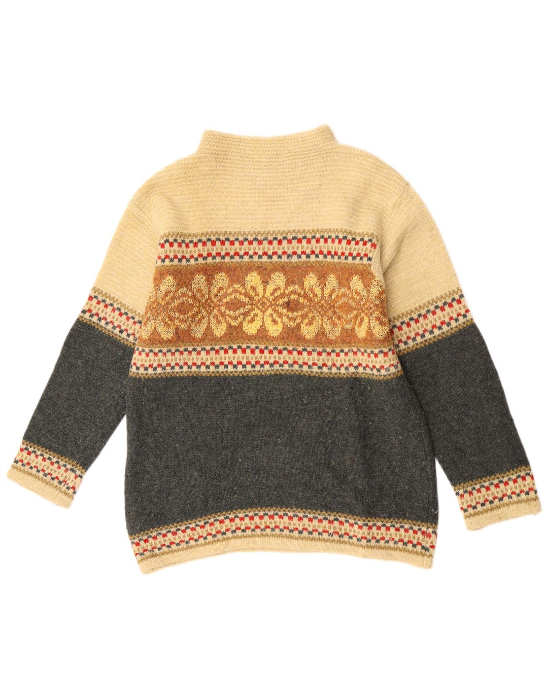 Benetton Dame Turtle Neck Jumper Sweater UK 16 Large Grey Colourblock