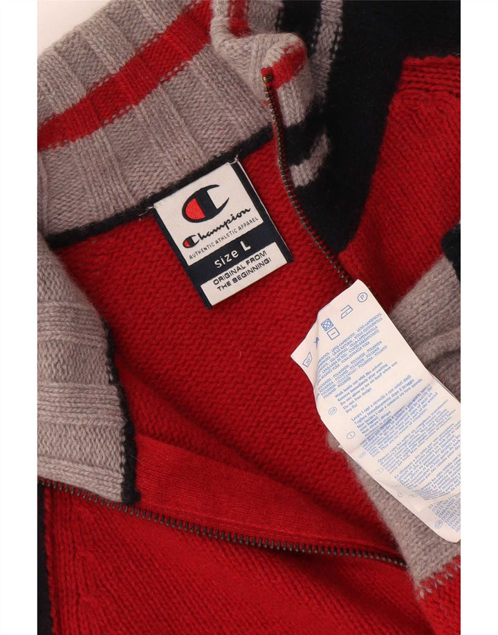 Champion Herre Regular Fit Cardigan Sweater Large Red Colourblock lammeuld