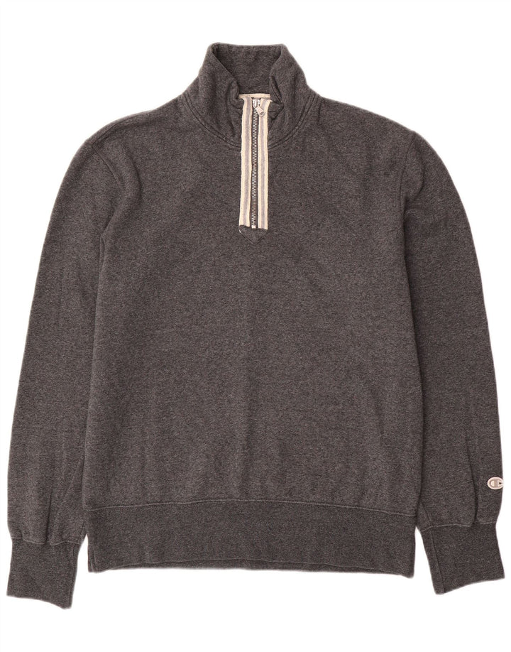 Champion Herre Zip Neck Sweatshirt Jumper Large Grå Bomuld