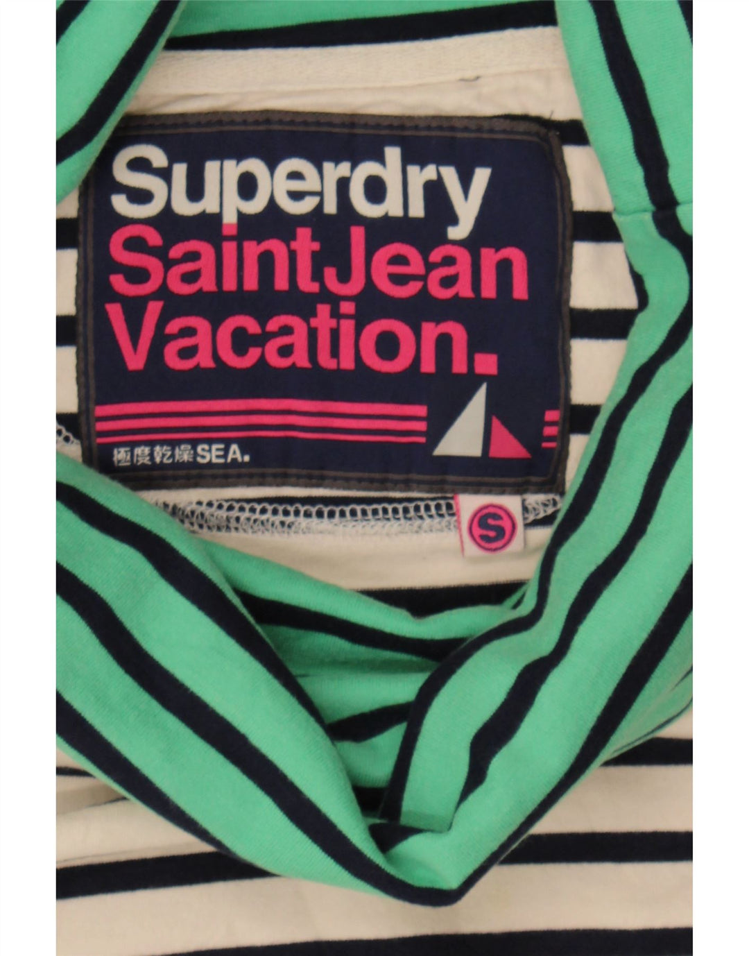 SUPERDRY Womens Roll Neck Sweatshirt Jumper UK 10 Small Off White Striped Vintage Superdry and Second-Hand Superdry from Messina Hembry 
