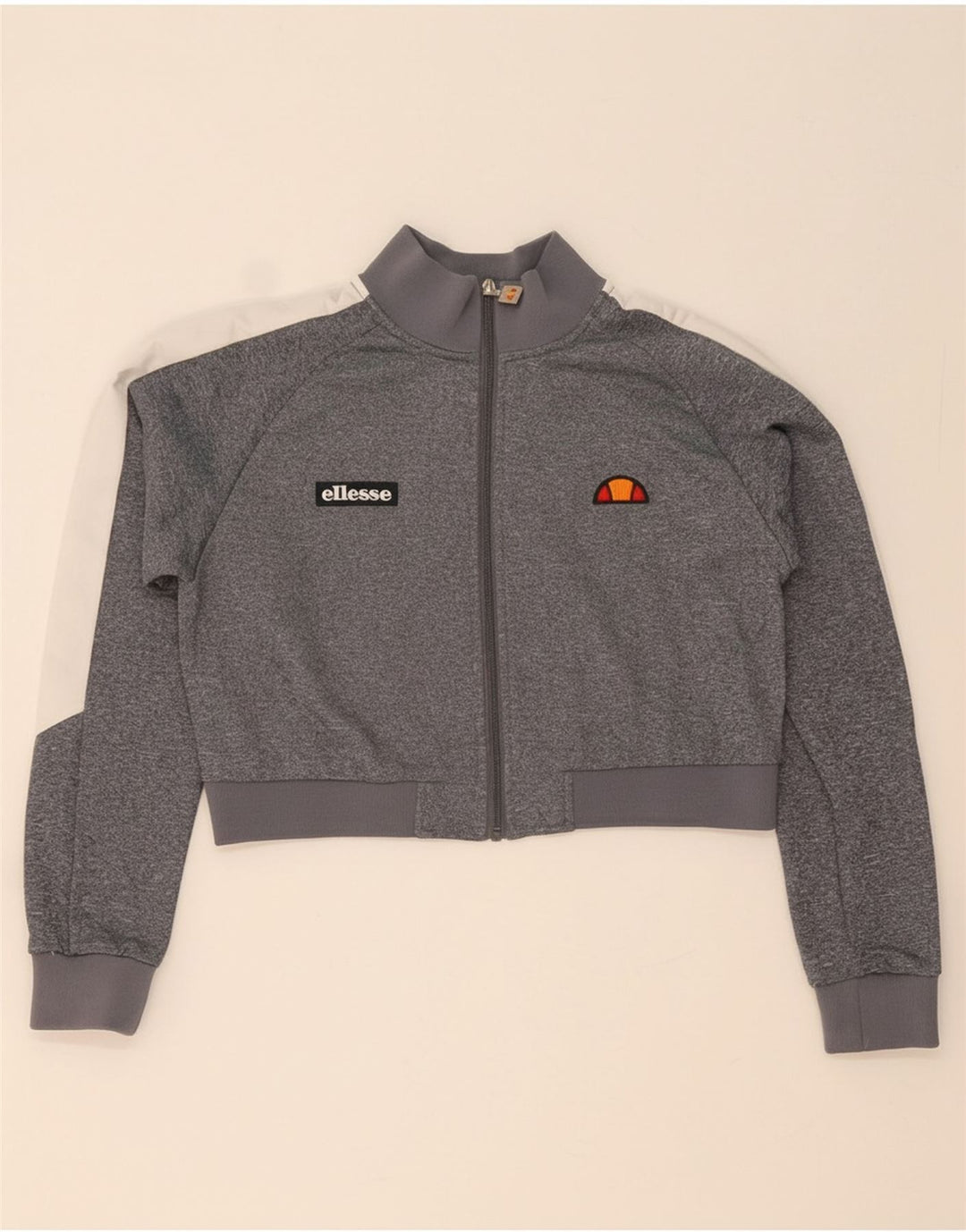 ELLESSE Womens Crop Tracksuit Top Jacket UK 10 Small Grey Colourblock