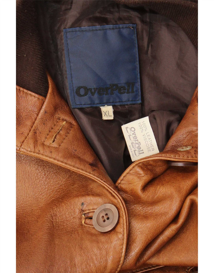 Vintage Bomber Læderjakke til kvinder UK 18 XL Brun Colourblock Læder