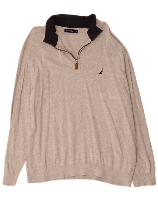 Nautica Herre Zip Neck Jumper Sweater 2XL Grå Flecked Bomuld