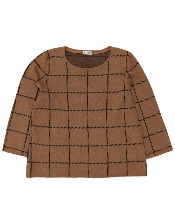 EASTEX Womens 3/4 Sleeve Boat Neck Jumper Sweater UK 14 Large  Brown Check
