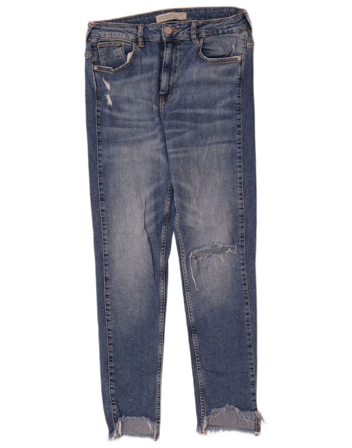 Zara Dame Distressed Skinny Jeans EU 40 Medium W30 L27 Blå