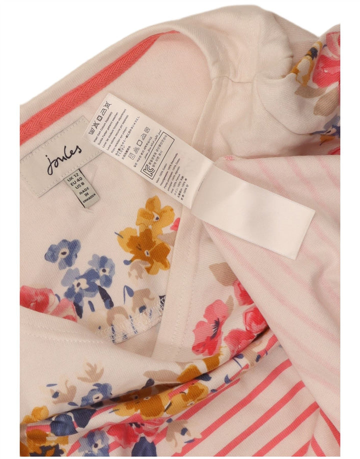 Joules Dame Grafisk Top Langærmet UK 12 Medium Hvid Stribet Bomuld