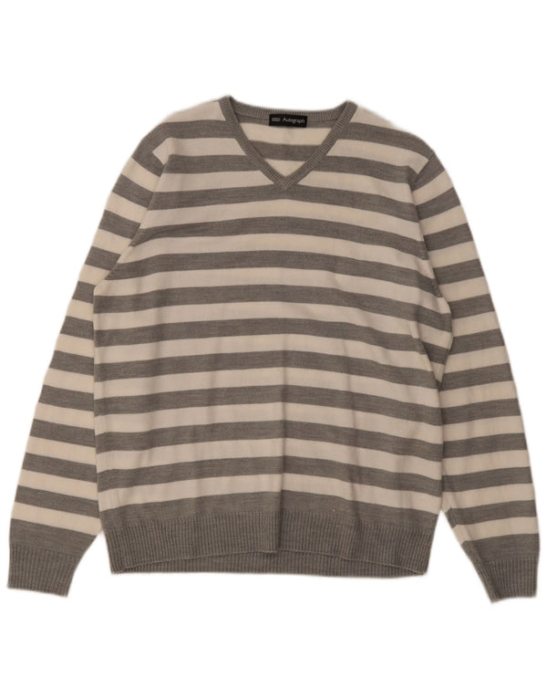Marks & Spencer Herre Autograph V-hals trøjetrøje Medium Grå Stribet
