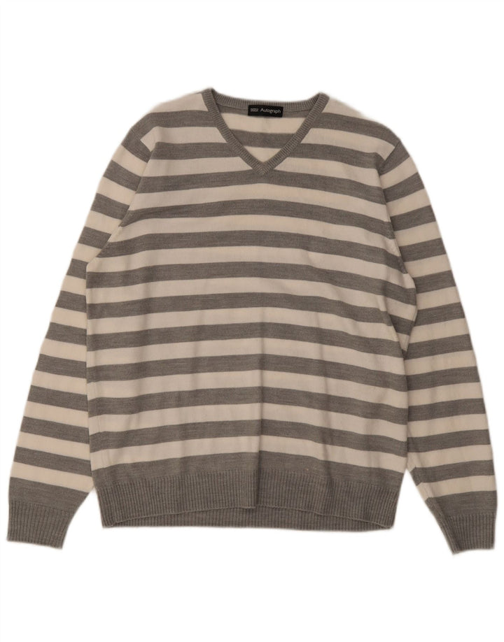 Marks & Spencer Herre Autograph V-hals trøjetrøje Medium Grå Stribet