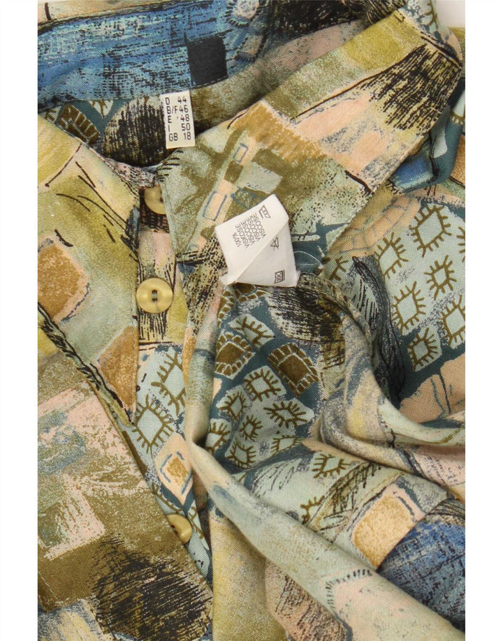 Vintage kortærmet skjorte til kvinder UK 18 XL Grøn Patchwork Viscose