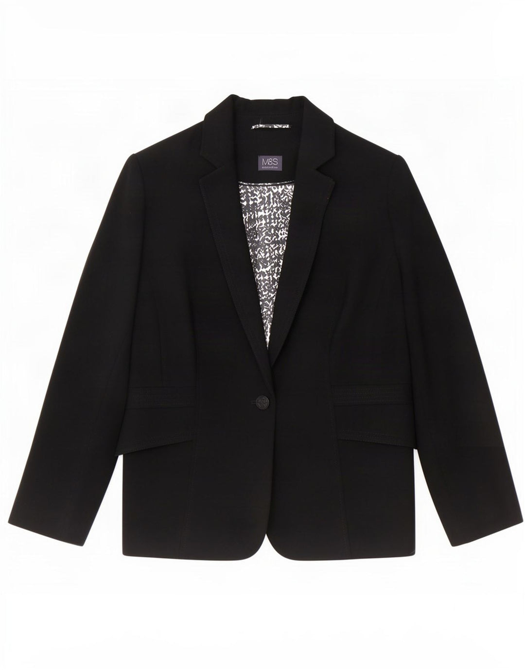 Marks & Spencer Dame 1 Knap Blazer Jakke UK 20 2XL Sort Polyester