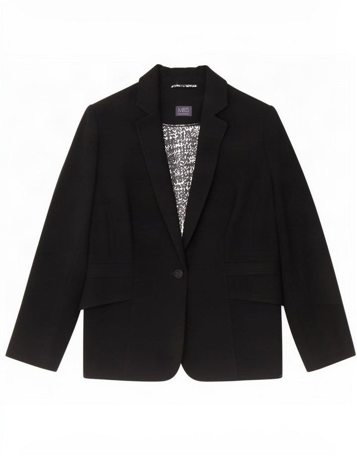 Marks & Spencer Dame 1 Knap Blazer Jakke UK 20 2XL Sort Polyester