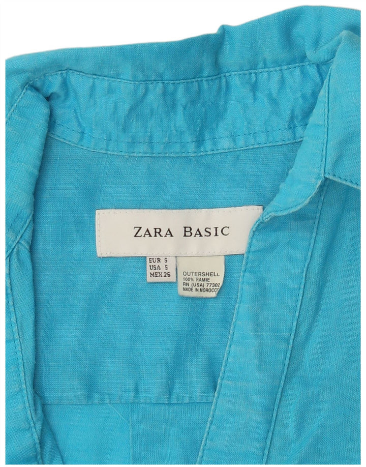 Zara Dame Pullover Shirt Dress UK 10 Small Blue Ramie