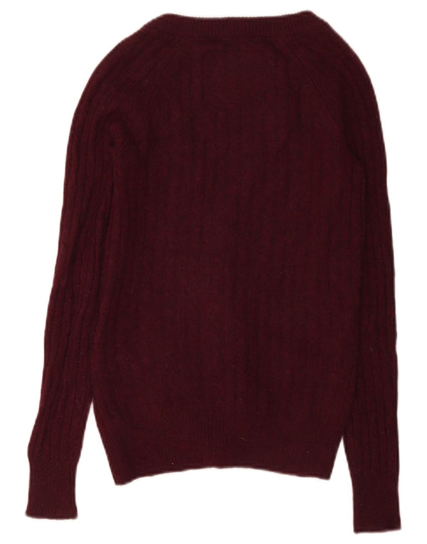 Jack Wills Dame Cardigan Sweater UK 4 XS Burgundy Merino Wool