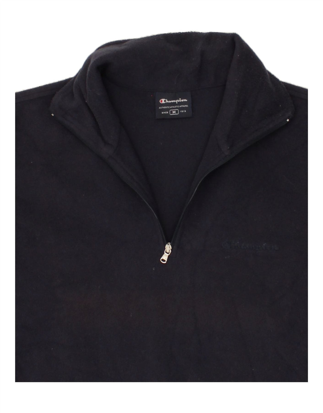 CHAMPION Mens Zip Neck Fleece Jumper Medium Navy Blue Polyester Vintage Champion and Second-Hand Champion from Messina Hembry 