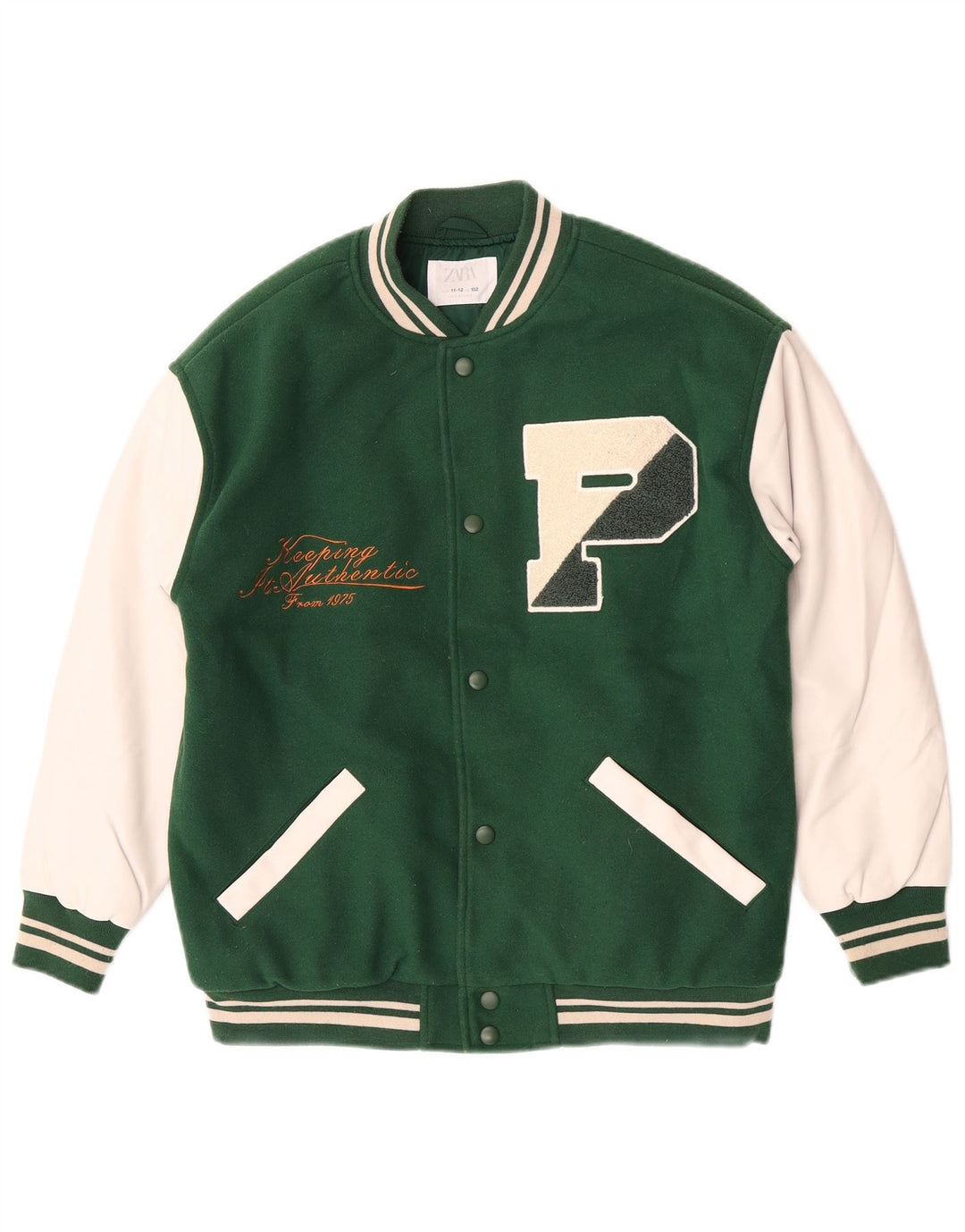 Zara Boys Graphic Varsity Jacket 11-12 år Grøn Colourblock Polyester