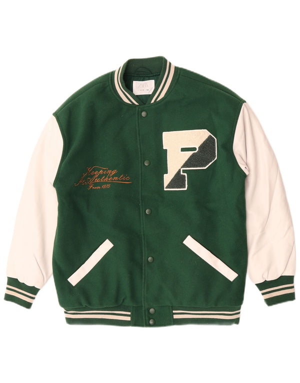 Zara Boys Graphic Varsity Jacket 11-12 år Grøn Colourblock Polyester