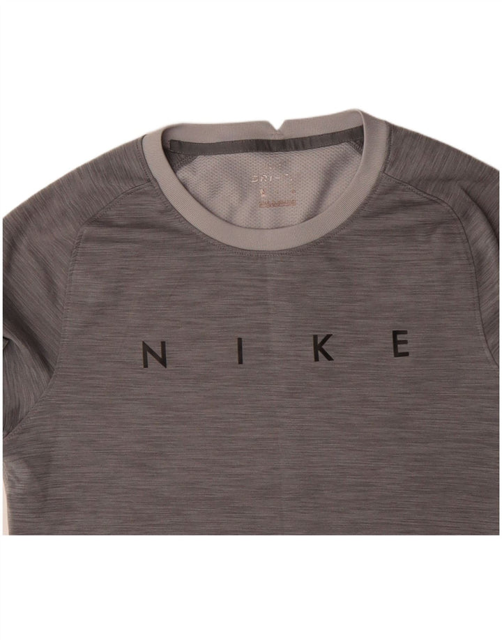 NIKE Herre Dri Fit grafisk T-shirt Top Lille grå Colourblock Polyester
