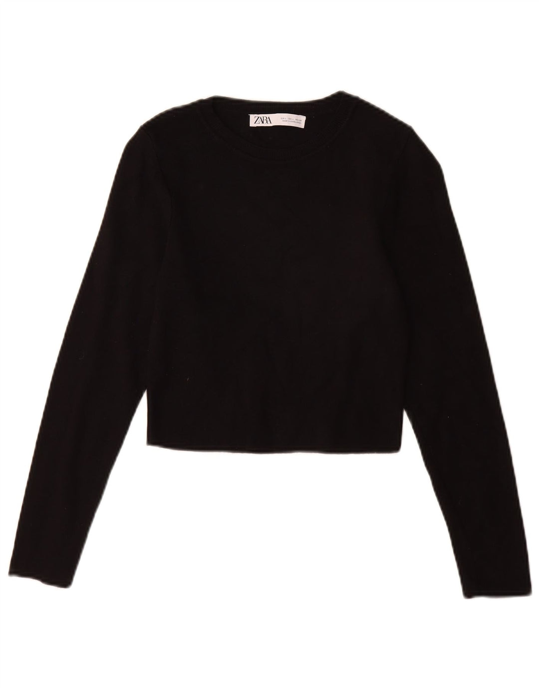 Zara Womens Crop Top Langærmet UK 14 Large Black Viscose