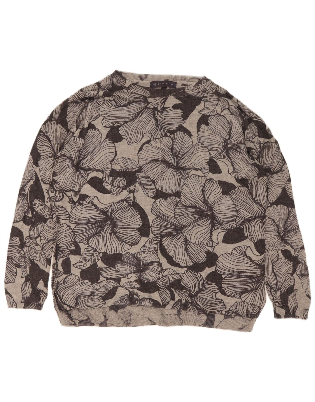 Marks & Spencer Dame Boat Neck Jumper Sweater UK 14 Medium Grey Floral