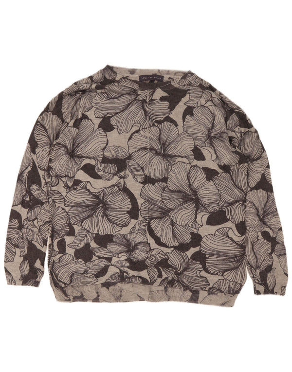 Marks & Spencer Womens Boat Neck Jumper Sweater UK 14 Medium Grey Floral