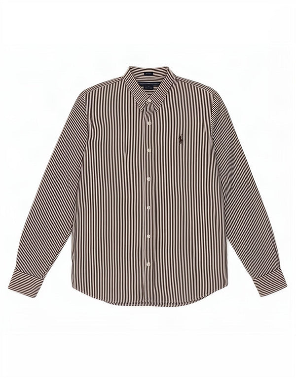 Ralph Lauren Dame Slim Fit skjorte US 14 XL Brun nålestribet bomuld