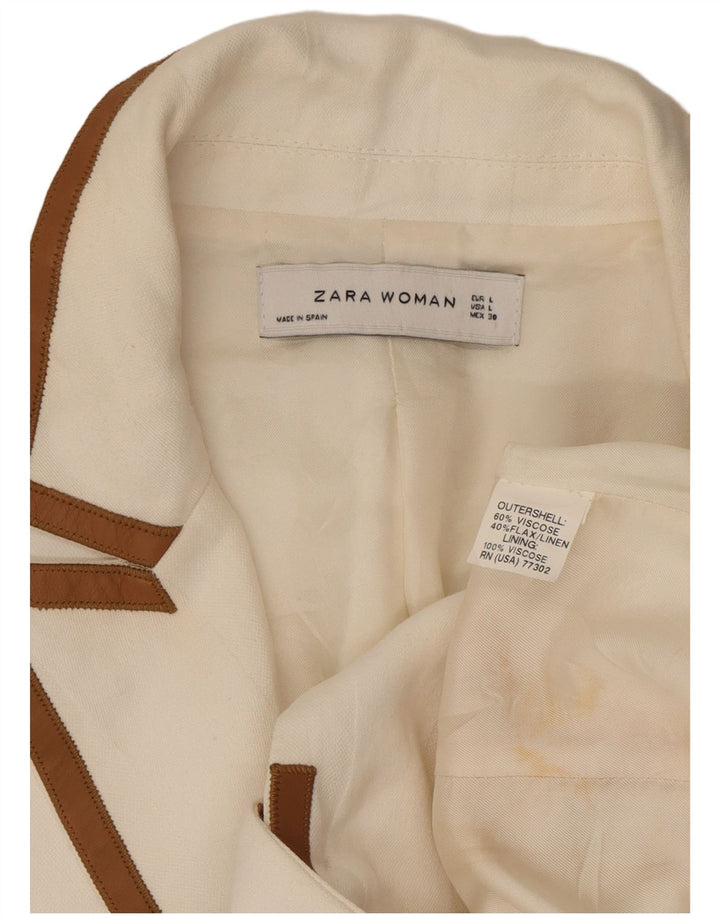 Zara Dame 1 Knap Blazer Jacket UK 16 Large White Viscose