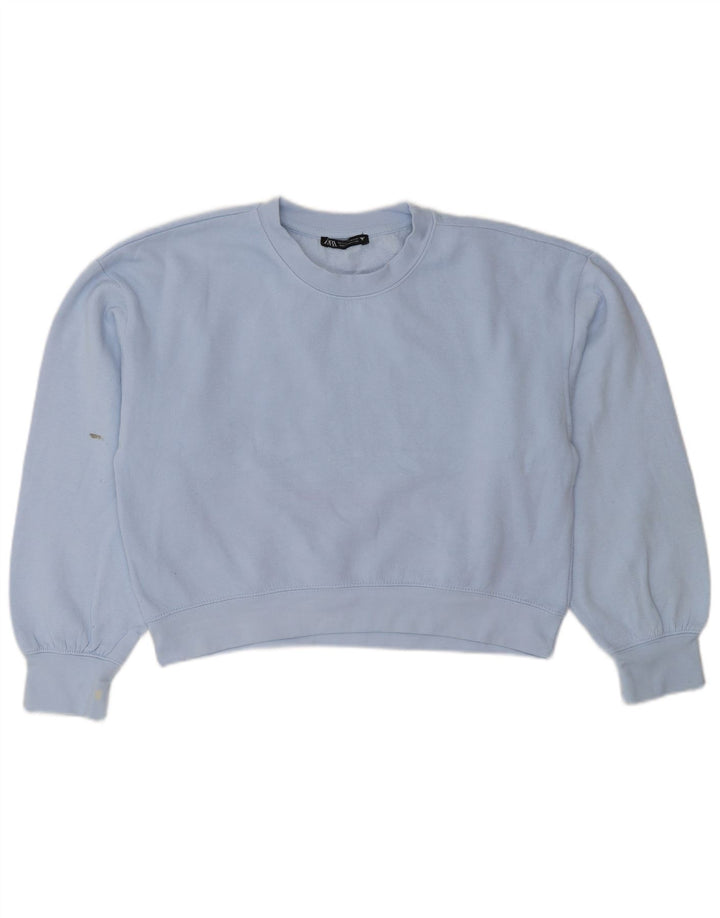 Zara Womens Crop Oversized Sweatshirt Jumper UK 10 Small Blue Polyester
