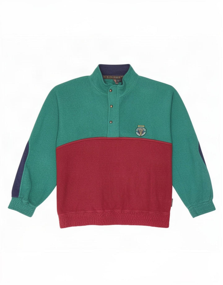 Vintage Herre Button Neck Fleece Jumper Stor flerfarvet Colourblock