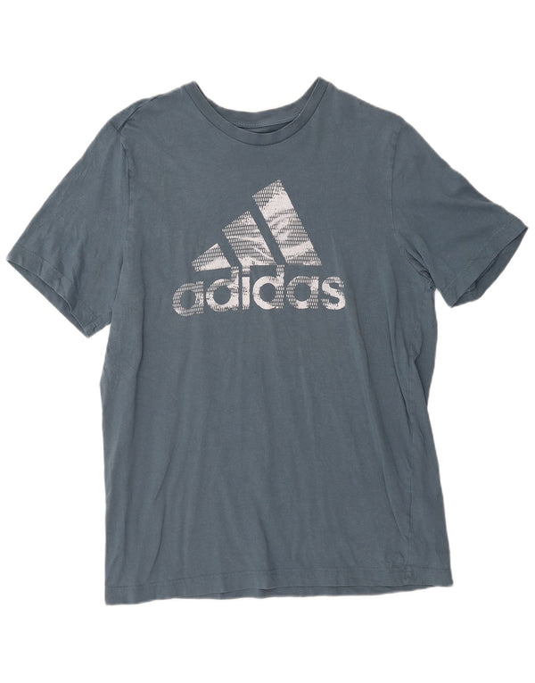 Adidas Grafisk T-shirt top mellemblå bomuld til mænd