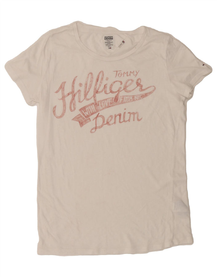 TOMMY HILFIGER Womens Graphic T-Shirt Top UK 18 XL White Polyester Vintage Tommy Hilfiger and Second-Hand Tommy Hilfiger from Messina Hembry 