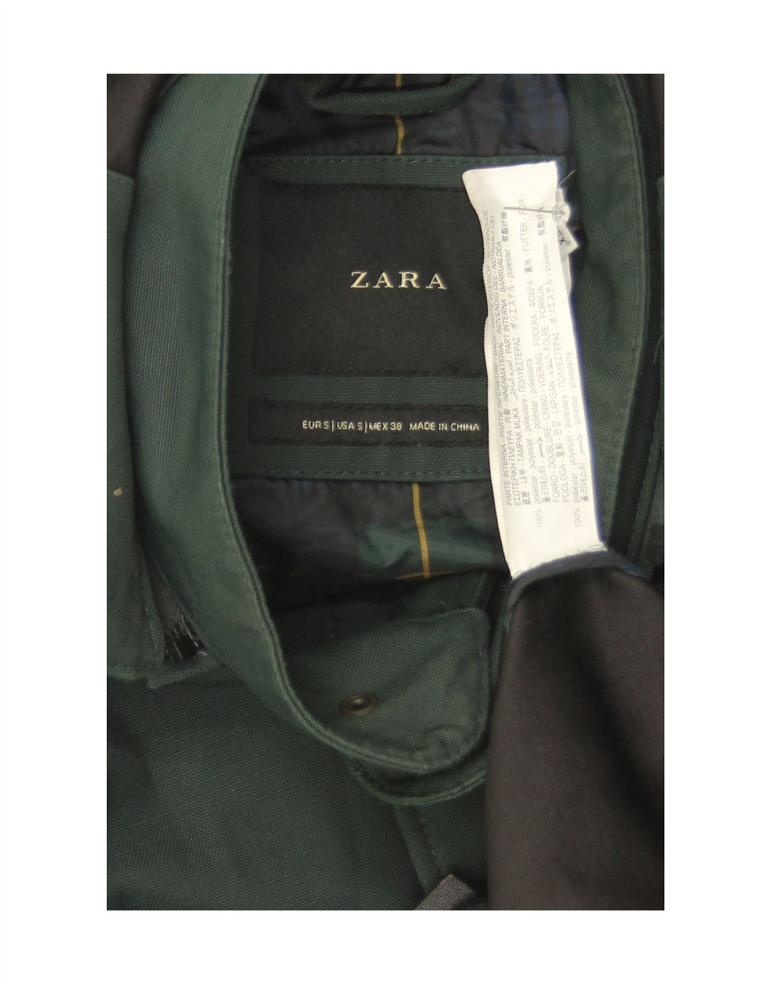 Zara Herre Hooded Parka Jacket UK 36 Small Green