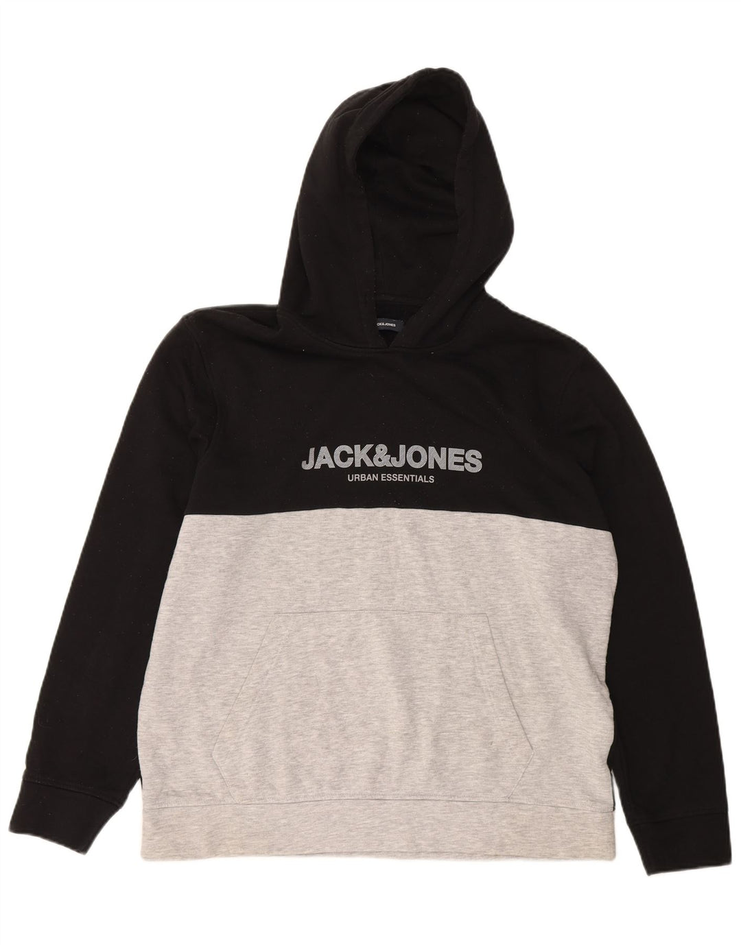 JACK & JONES Mens Graphic Hoodie Jumper 2XL Black Colourblock Polyester