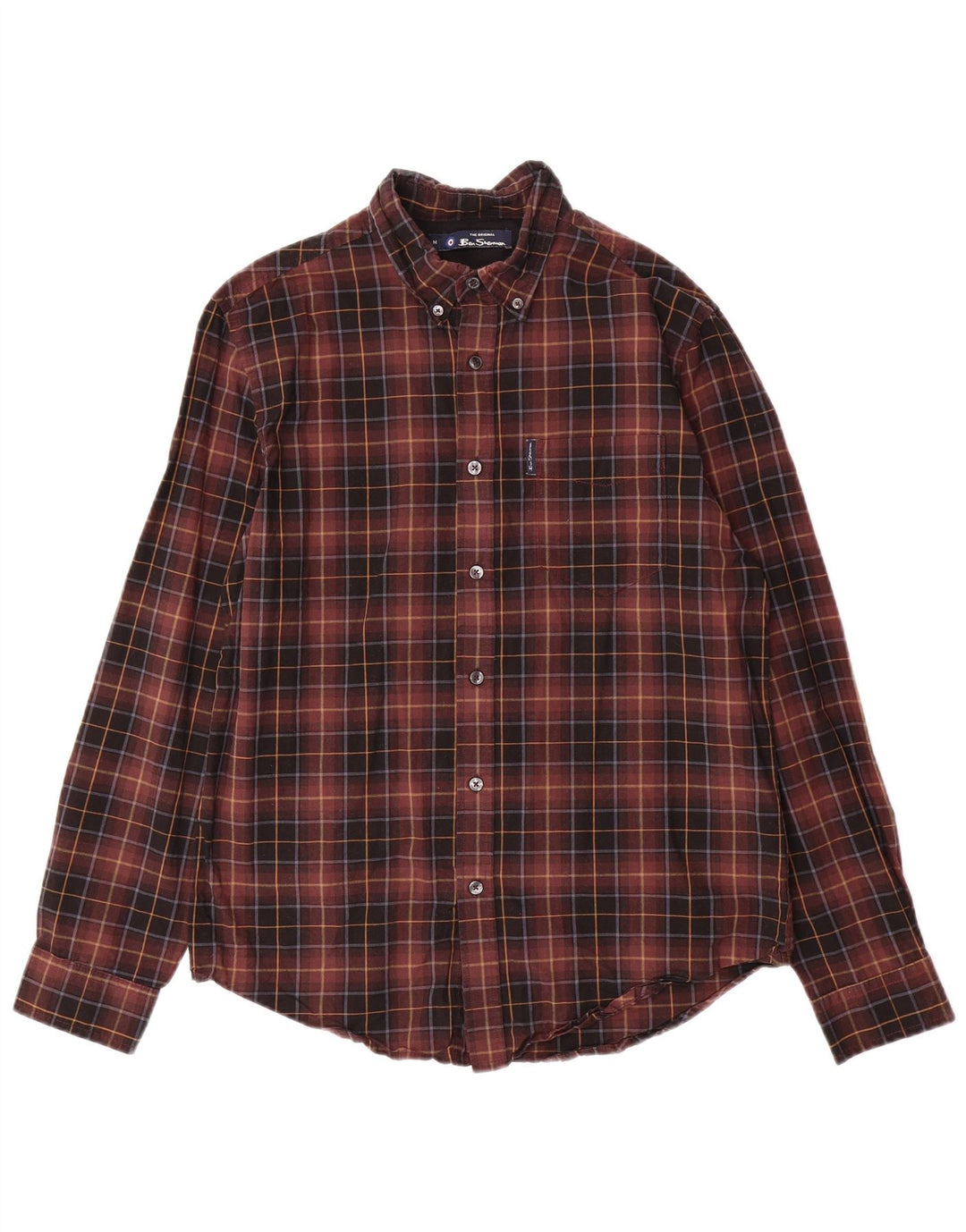 BEN SHERMAN Mens Flannel Shirt Medium Brown Check Cotton