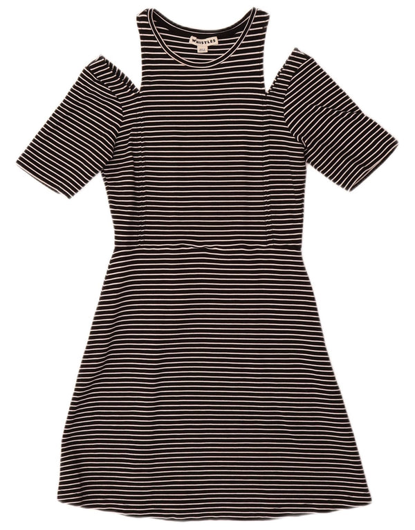 Whistles Kvinder Off Shoulder Kjole UK 10 Small Black Pinstripe Viscose