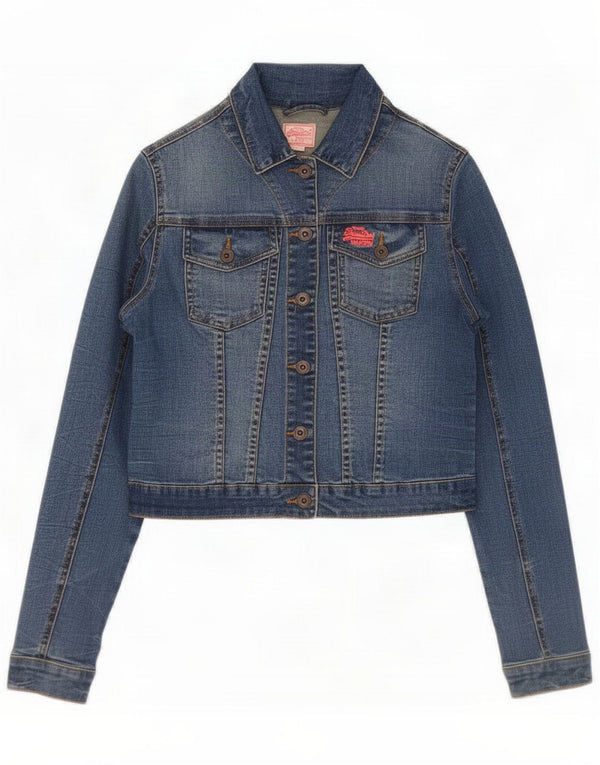 Superdry Womens Crop denimjakke UK 12 Medium Blue Cotton