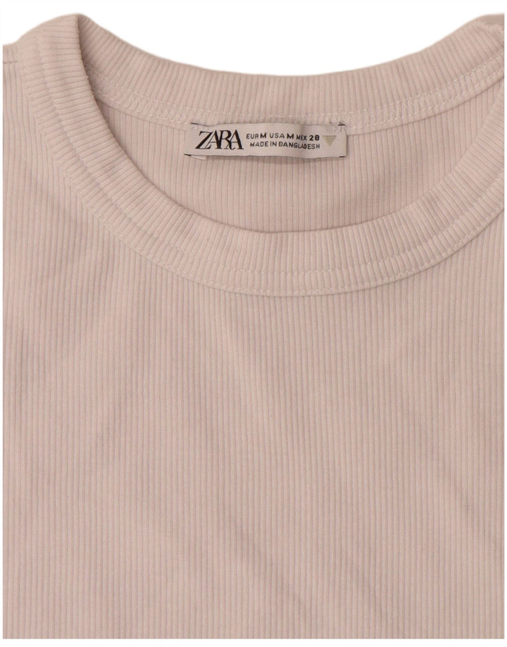 Zara Womens Crop T-Shirt Top UK 12 Medium White