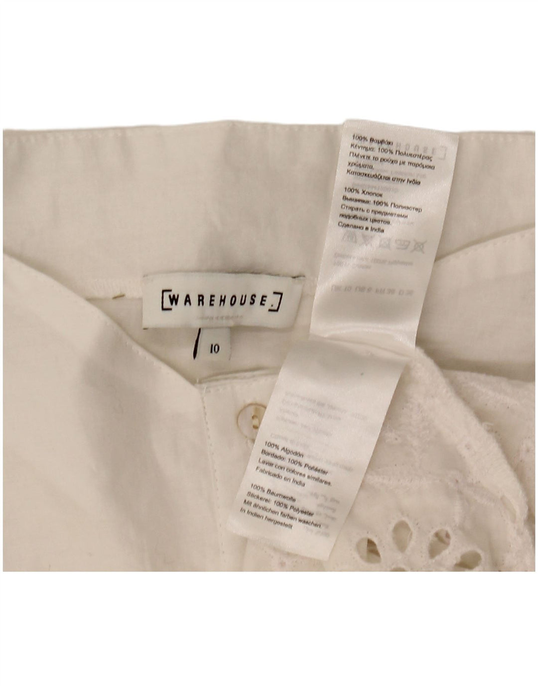 WAREHOUSE Kortærmet skjortebluse til kvinder UK 10 Lille hvid polyester