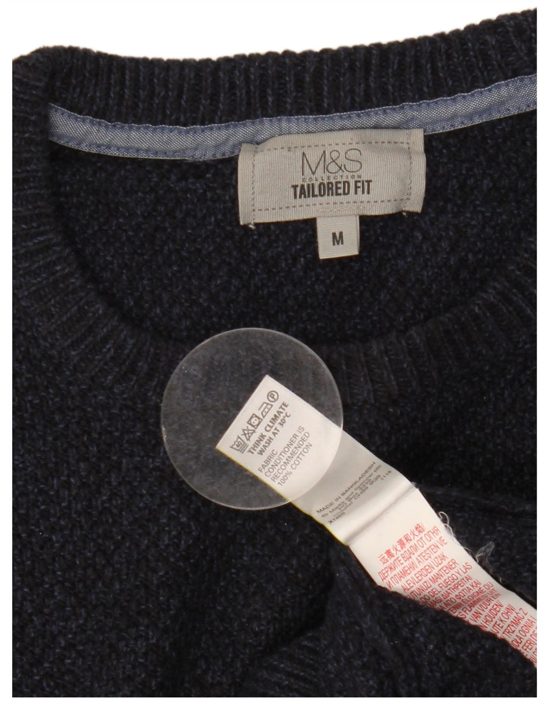 Marks & Spencer Herre skræddersyet pasform med rund hals sweater Medium marineblå