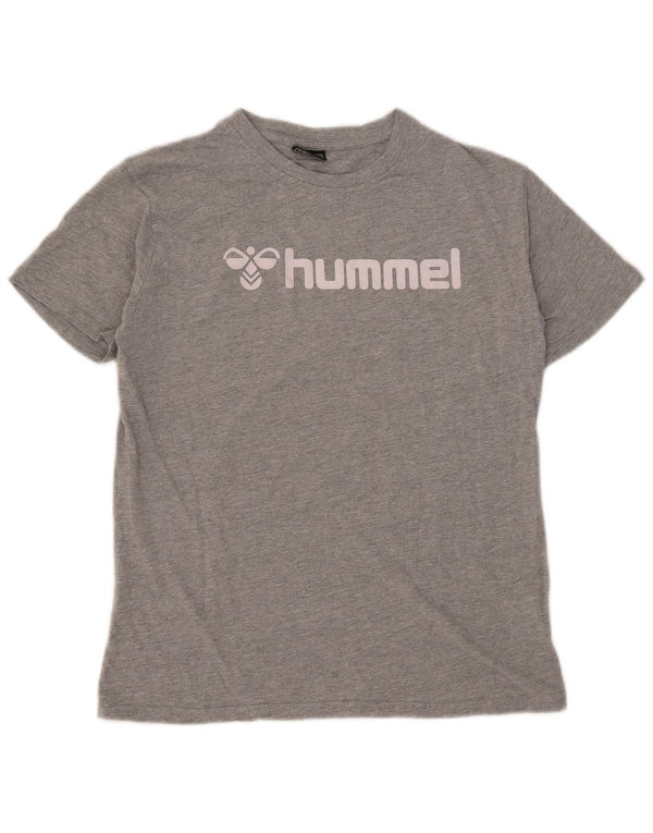 Hummel Herre grafisk T-shirt Top Medium Grey Flecked Bomuld