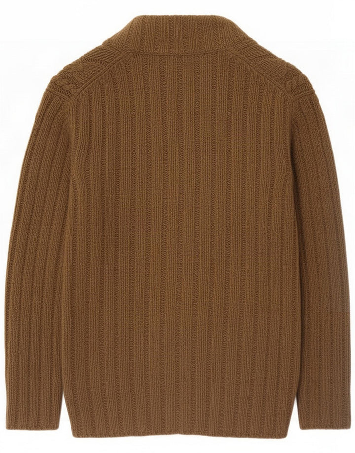 Massimo Dutti Herre Button Neck Jumper Sweater UK 44 2XL Brun Uld