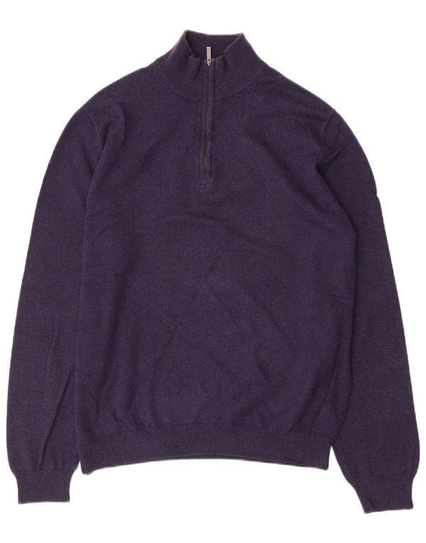 Massimo Dutti Herre Zip Neck Jumper Sweater Medium Navy Blue Bomuld