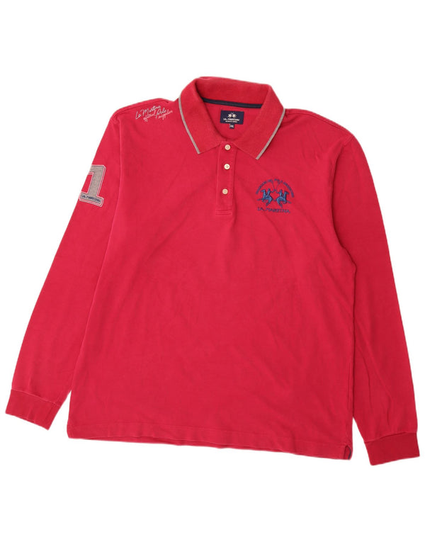 La Martina Mens Long Sleeve Graphic Polo Shirt 2XL Pink Cotton