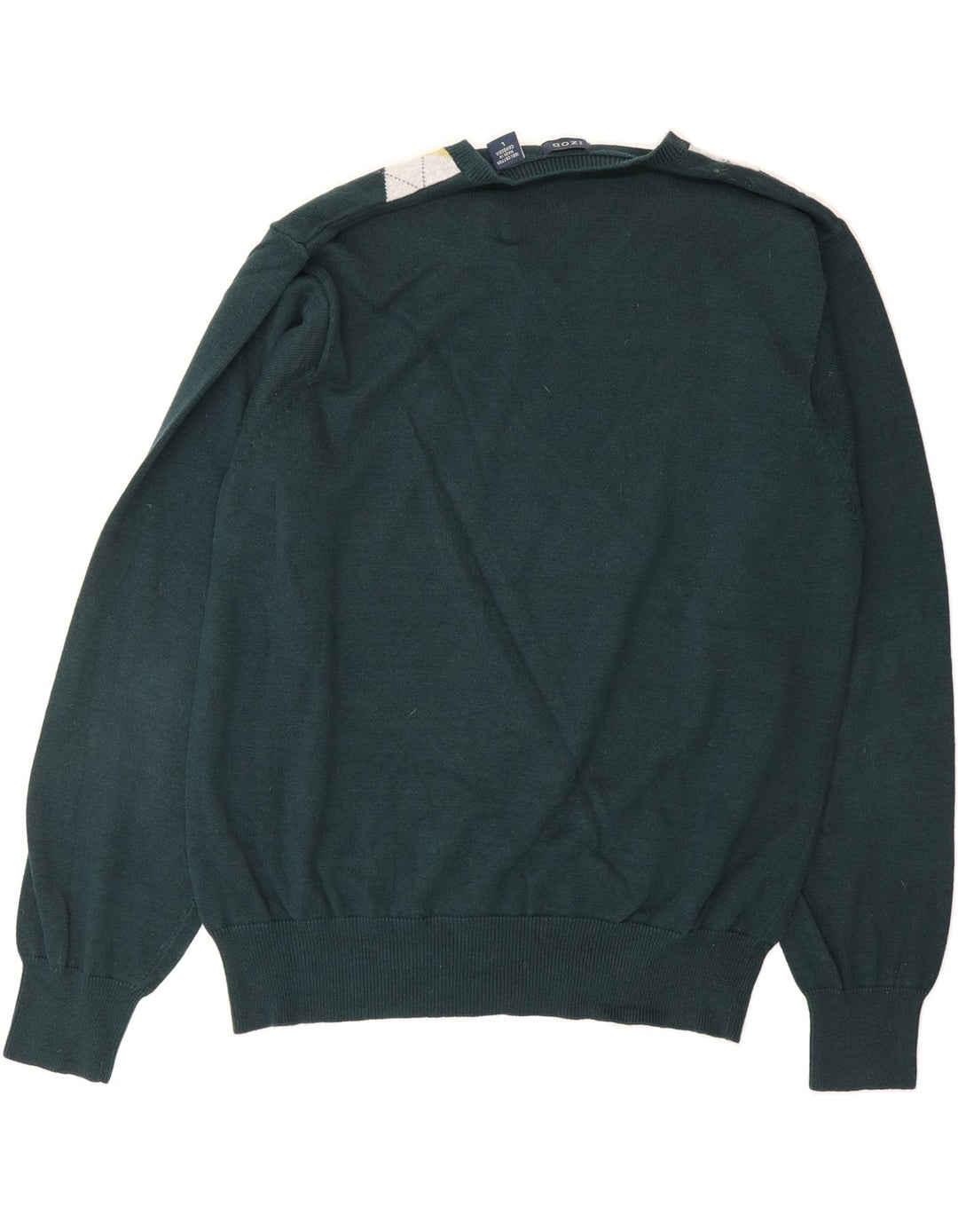 IZOD Mens V-Neck Jumper Sweater Large Green Argyle/Diamond Cotton Vintage Izod and Second-Hand Izod from Messina Hembry 